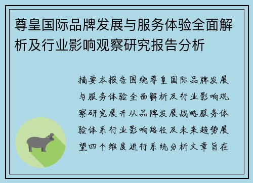 尊皇国际品牌发展与服务体验全面解析及行业影响观察研究报告分析 尊皇国际品牌发展与服务体验全面解析及行业影响观察研究报告分析